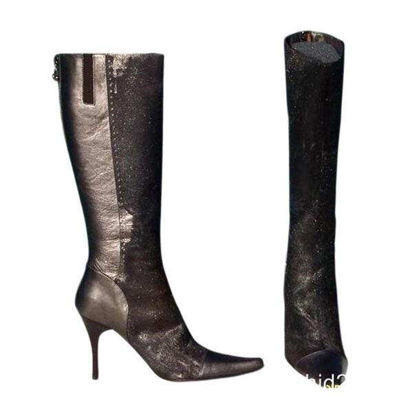 Donald Pliner Pewter Metallic Leather Hair Calf New Couture Boot $595 NWT Sz 6 - Picture 5 of 6